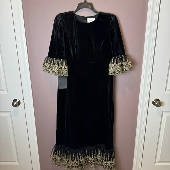 Tuckernuck Black Maxi Dress with Gold Lace